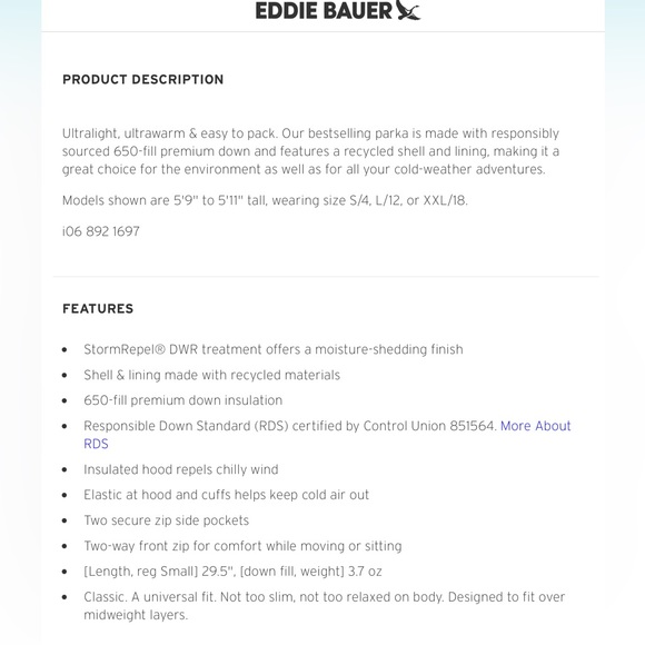 Eddie Bauer New CirrusLite 2.0 Down Parka Puffer XS Dusty Denim Blue - Picture 3 of 13